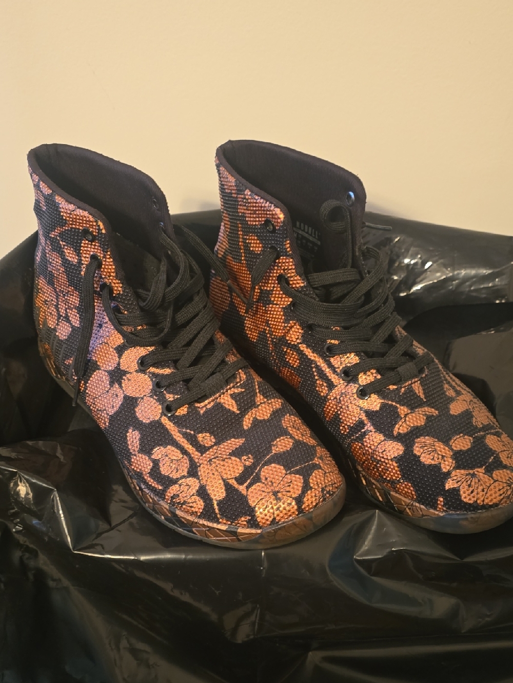 NOBULL Men's Lace-Up High Tops - Black with Rose Gold Floral